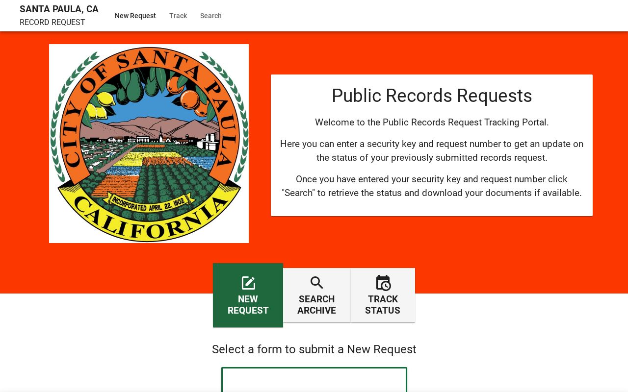 Santa Paula people search through the JustFOIA records request portal