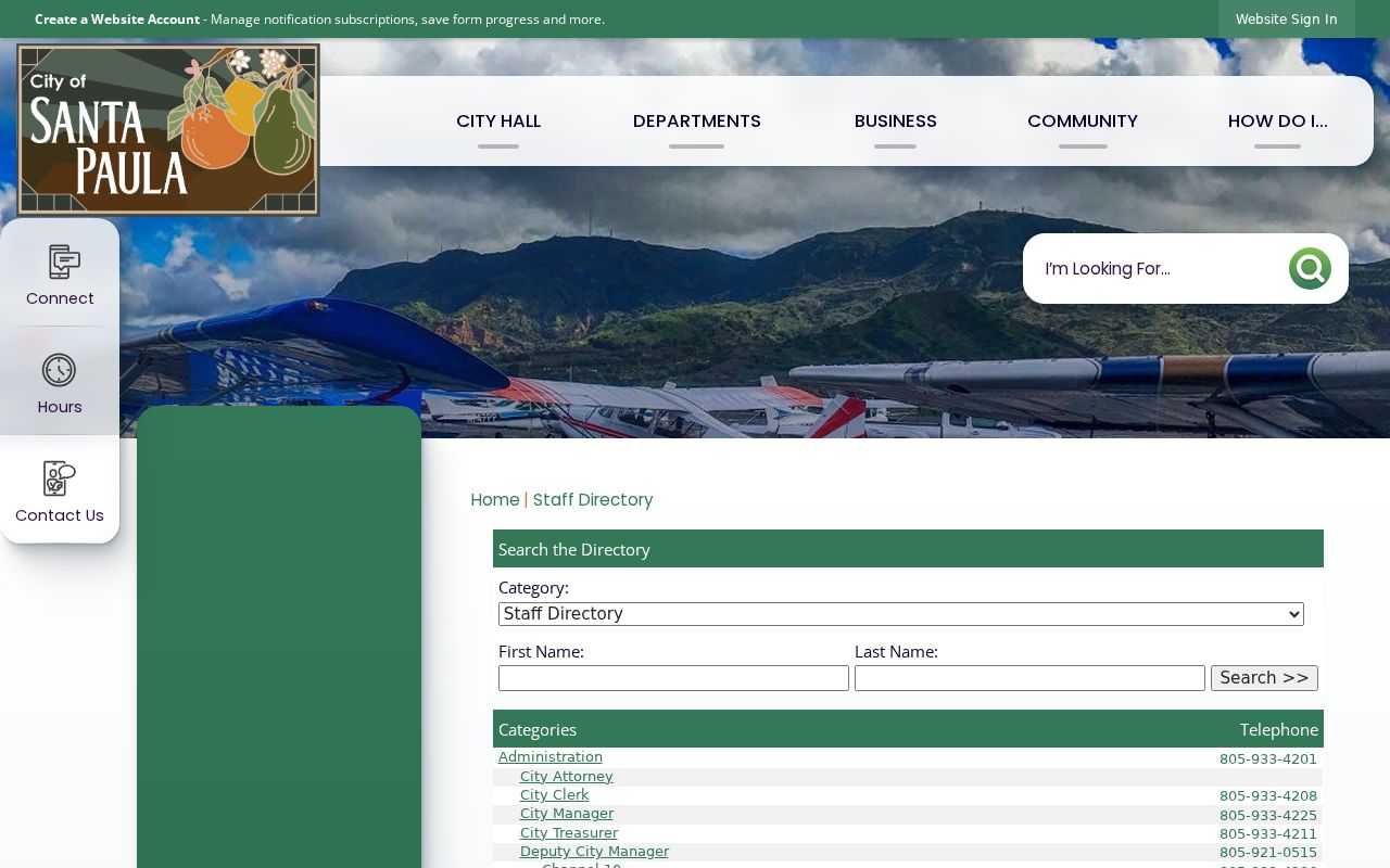 Santa Paula people directories city staff search