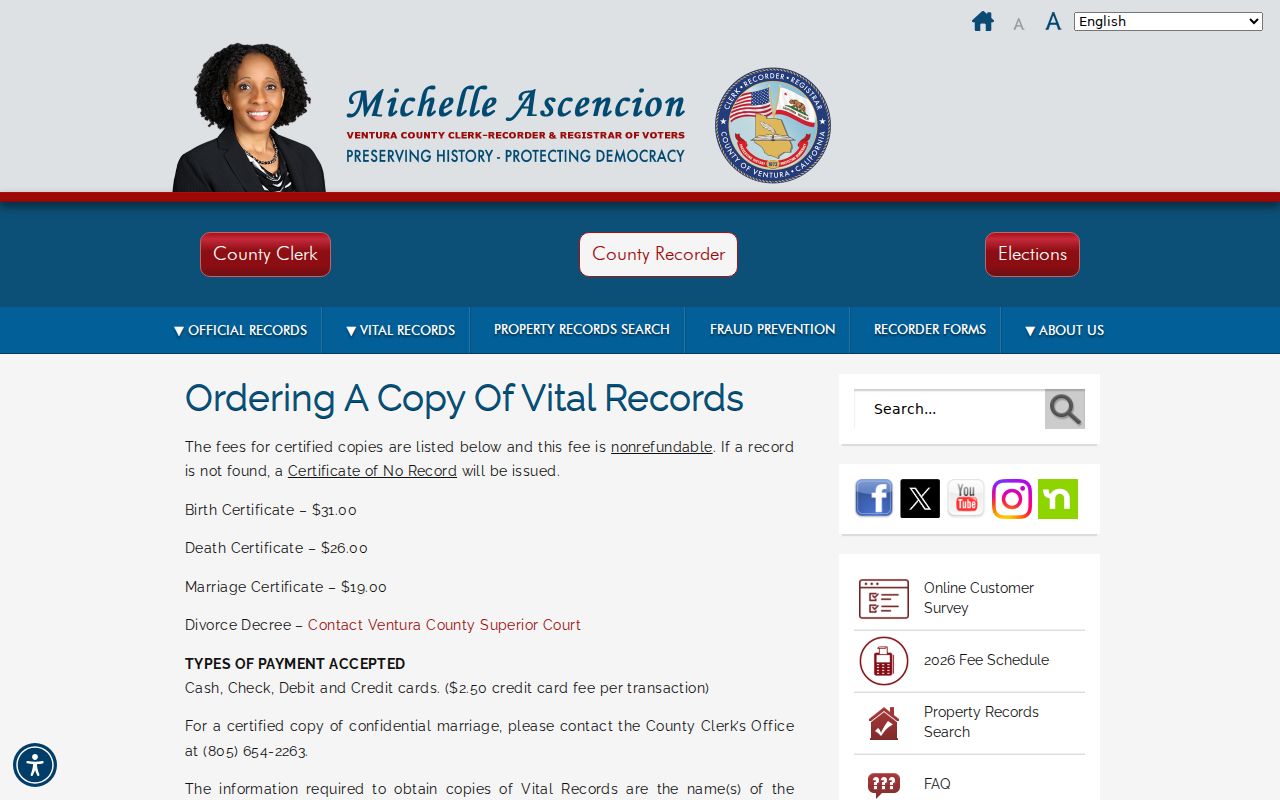 Santa Paula open records instructions for Ventura County vital copies