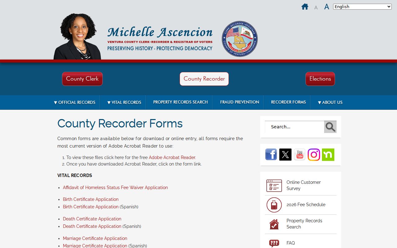 Santa Paula open records forms from the Ventura County Recorder